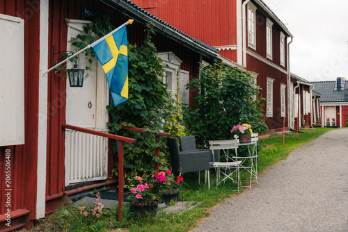 red old house in the village of Sweden