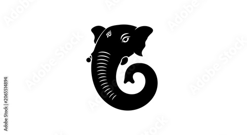 Minimalist black and white Lord Ganesha head illustration icon.