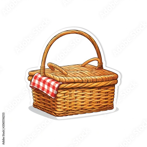 Handwoven picnic basket with red and white checkered cloth, perfect for outdoor meals, gatherings, and summer outings, showcasing rustic charm and versatility