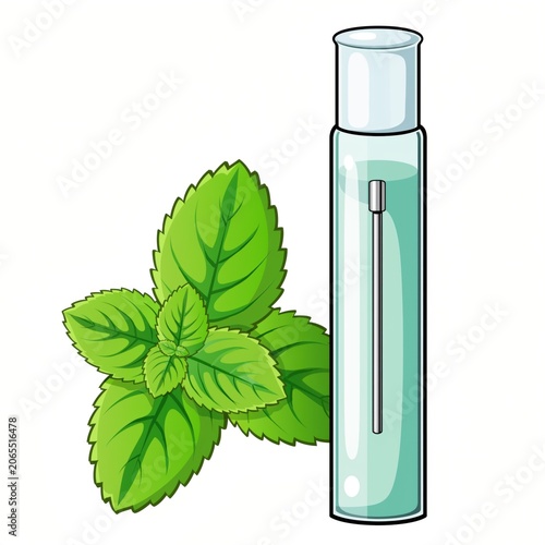 Clear glass bottle with dropper beside fresh mint leaves showcasing natural herbal essence and organic aroma for wellness and relaxation experiences