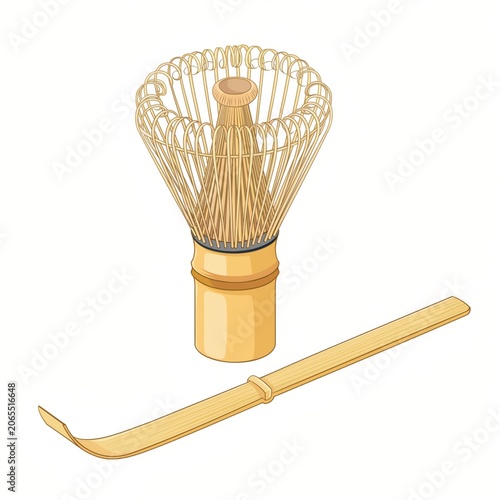 Traditional Japanese Tea Whisk and Scoop for Preparing Matcha Green Tea in a Traditional Tea Ceremony Setting