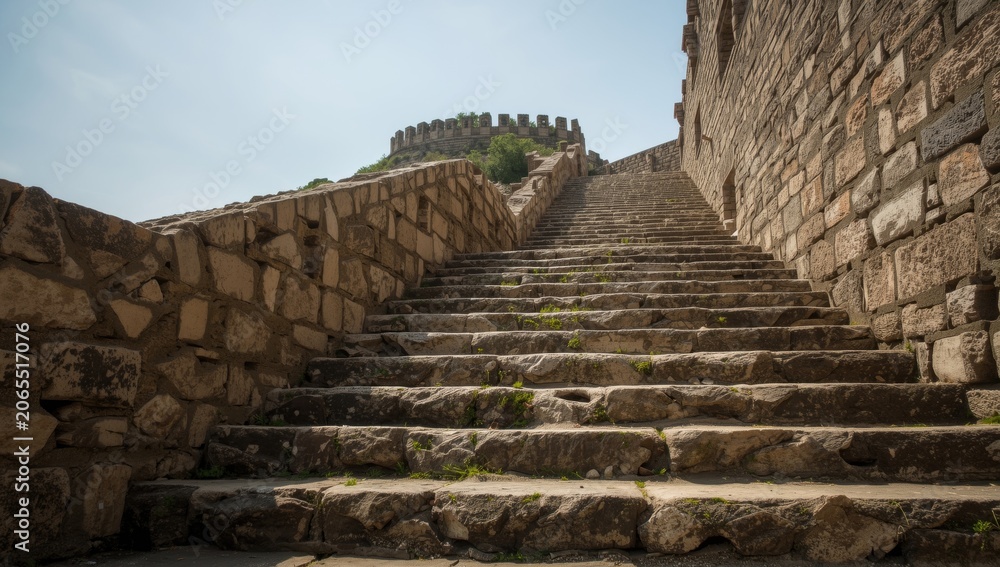 Fototapeta premium Stone staircase leading to ancient fort at midday