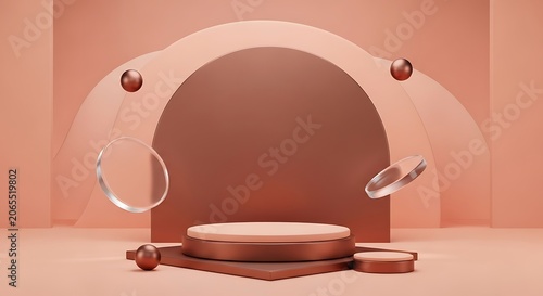 Minimalist pink stage with geometric shapes
