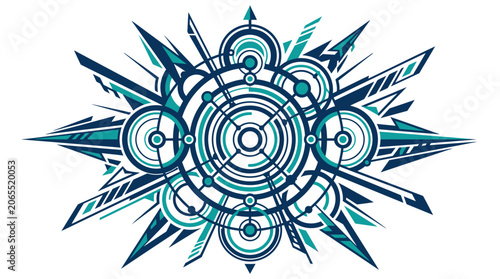 Abstract Geometric Sci-Fi Emblem with Intricate Circular Radial Patterns