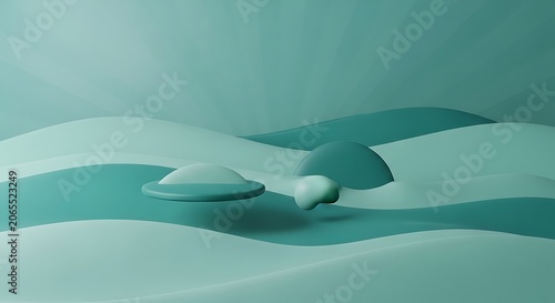 Minimalistic 3d abstract shapes on wave background