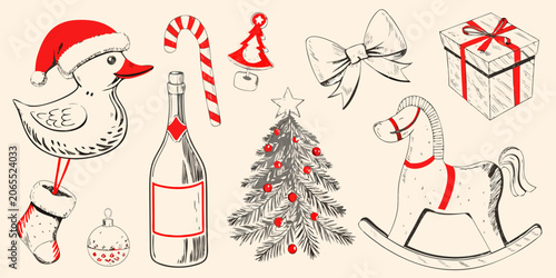 Fotografie Holiday Elements Collection Hand drawn Sketch Style Illustration