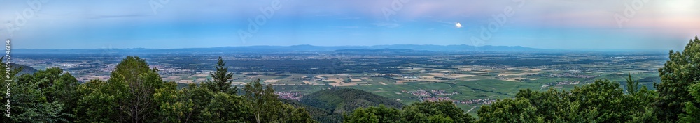 Fototapeta premium Panoramic view over Rhine plain near Strasbourg from Vosges Mountains