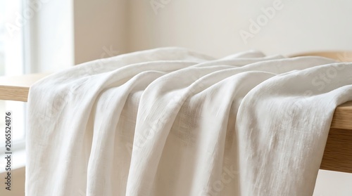 Elegant cream-colored knit throw drape over bedside