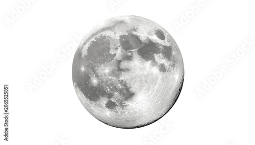 Realistic full moon with cratered surface isolated on white for clear illustration