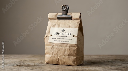 Retro security camera mounted on an artisanal botanicals bag