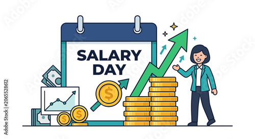 Salary Day Celebration Woman Rejoices Over Financial Growth and Rising Income on Calendar