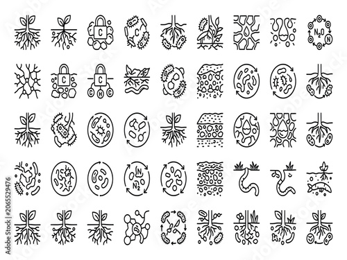 Fotografie Minimalist Black and White Vector Line Art Icon Set Featuring Regenerative Topso