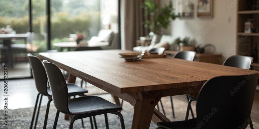Fototapeta premium Modern dining table set in a bright open space