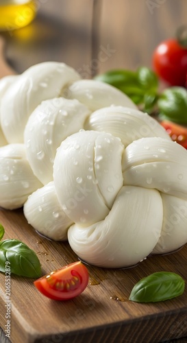 Fresh Homemade Mozzarella Cheese with Basil and Tomatoes.