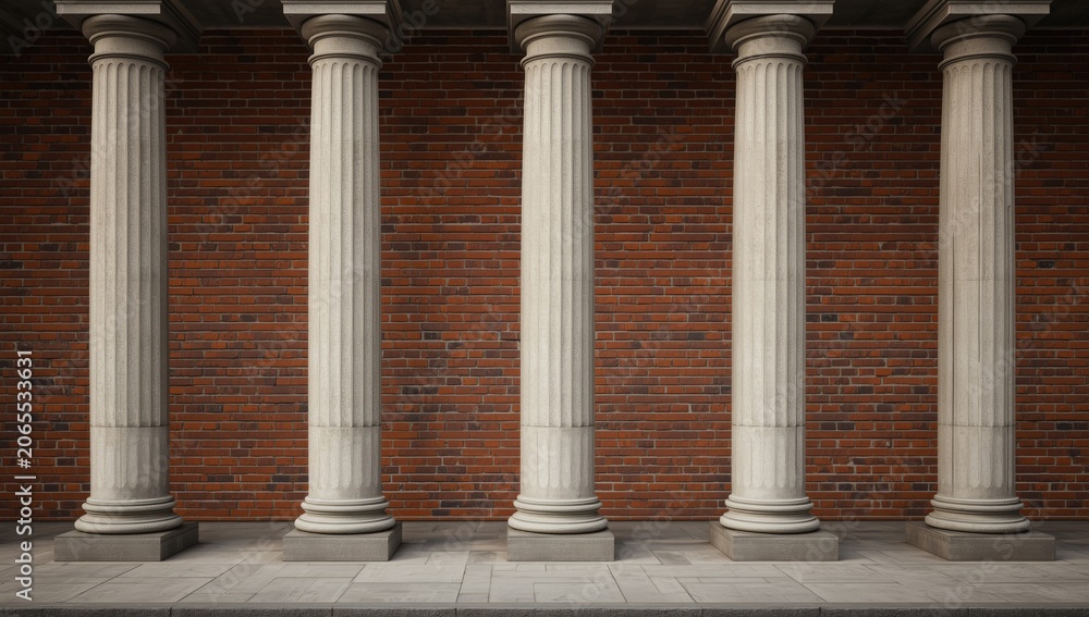 Fototapeta premium Classical stone columns against a textured brick wall