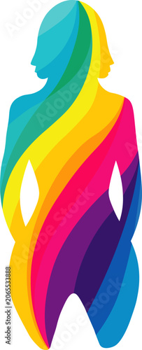 Fotografi Abstract Colorful Two Faced Woman Silhouette Vector Illustration, Psychology and