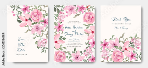 Canvastavla Wedding invitation pink floral watercolor