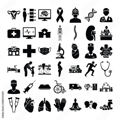 Medical and Healthcare Solid Icons Set for Hospital Services