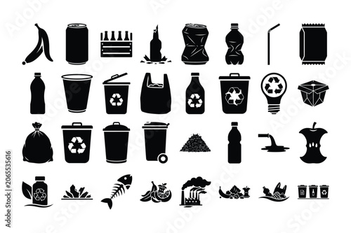 Recycling and Waste Management Solid Icons Set for Sustainable Living