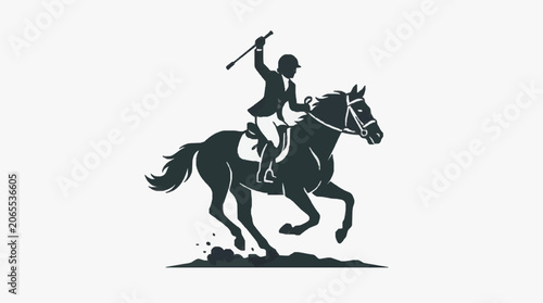 Quadro su tela Black and white illustration of a galloping horse and rider.