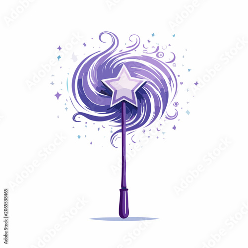 Magical Star Wand with Swirling Purple Energy and Sparkles