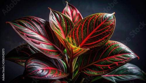 Stunning Ornate Prayer Plant Leaves with Vivid Red Veining and Deep Green Hues