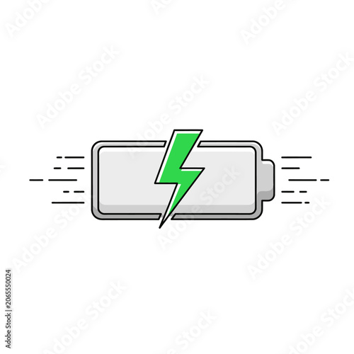 Fast charging battery icon with green lightning bolt symbol