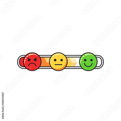 Feedback scale with angry neutral and happy emoticons