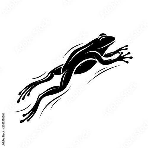 Fotografi A frog illustration jumps quickly across water with motion lines
