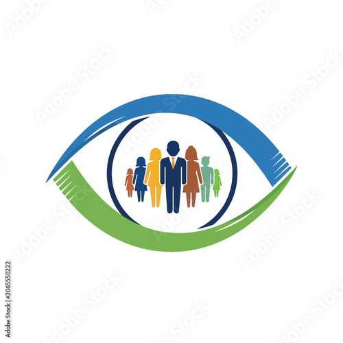 Human resources eye logo with diverse people silhouettes