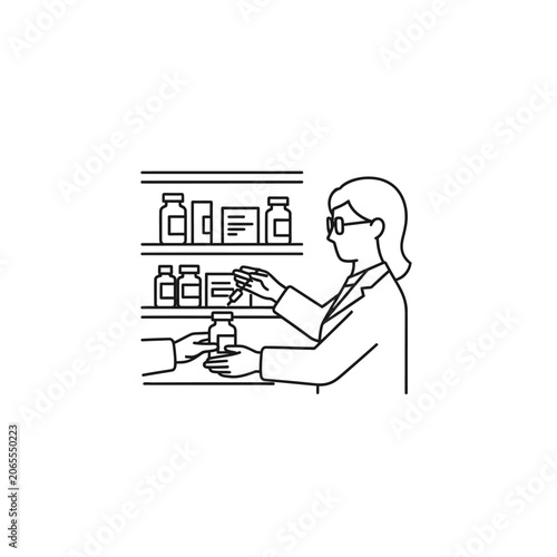 Female pharmacist dispensing medicine in laboratory setting.