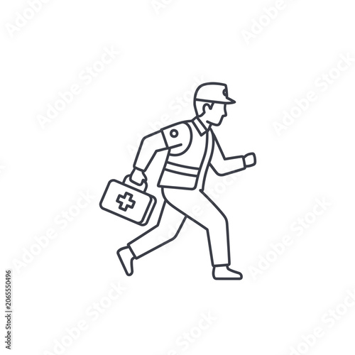 First responder running with a medical first aid kit.
