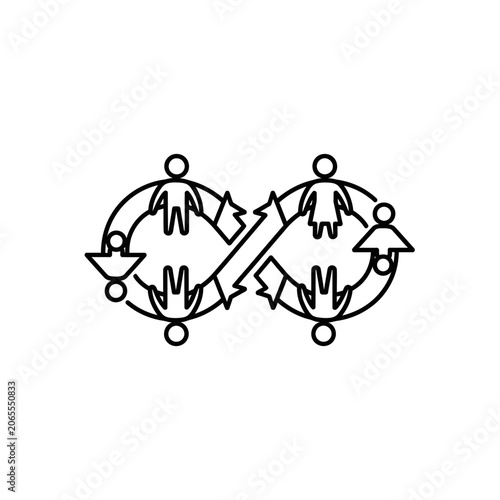 Infinity loop connecting people icons in minimalist line art style
