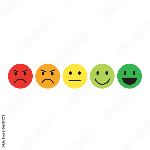 Five customer satisfaction rating icons from angry to happy