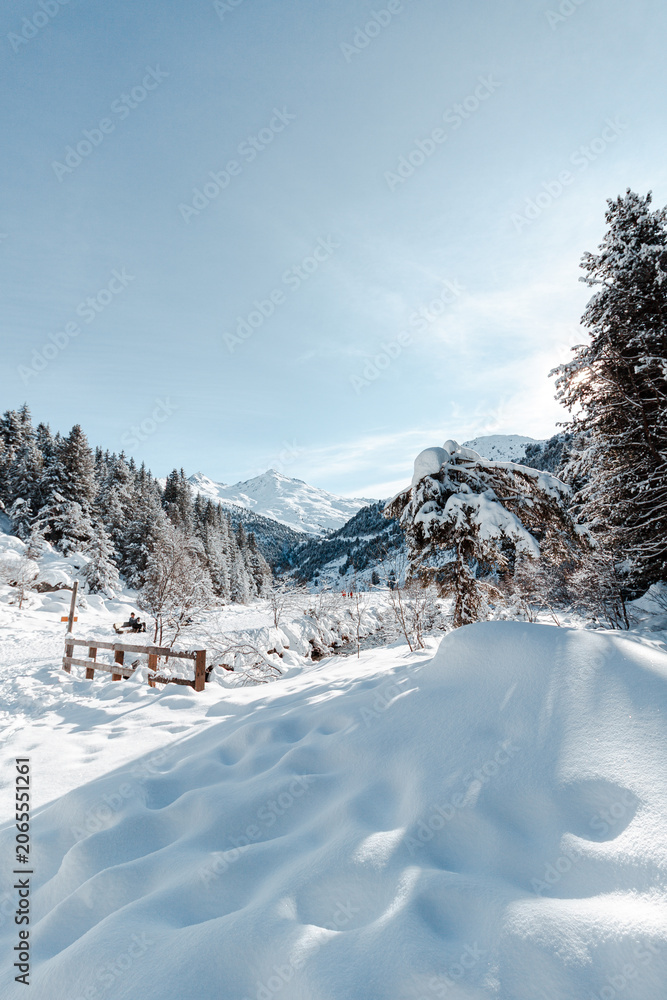 Obraz premium Entrée de la Réserve naturelle nationale du Plan de Tuéda à Méribel-Mottaret sous la neige
