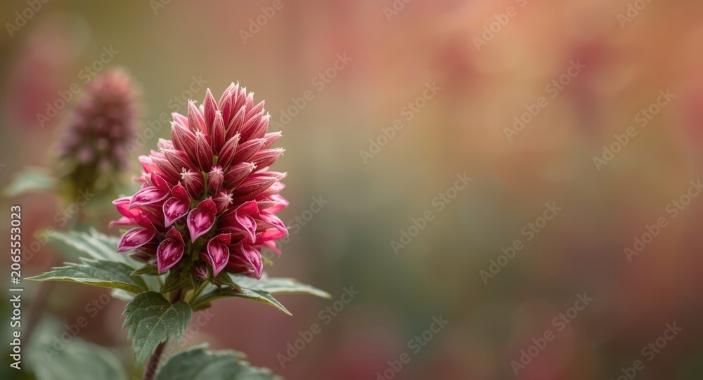 Obraz premium Red bee balm flower Monarda with copy space background for text or design