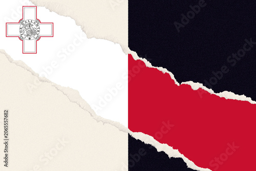 Foto Textured Torn Paper Design Revealing the Maltese Flag Colors with Historic Georg