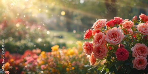Happy roses flowering abundantly in a vibrant landscape