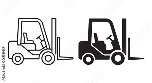 Black and white forklift truck icons Vector, illustration