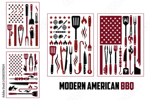 Modern American BBQ Summer Grill Party Vector Illustration for Patriotic Cookout Design