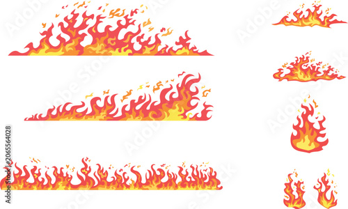 Foto Set of fire flames on white background