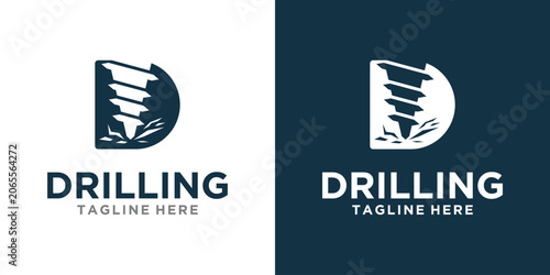 Drilling logo design with a D shape and a drill bit.