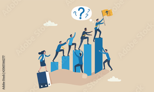 Employee development management or career growth, staff engagement or teamwork and support for success, improvement concept, business people help each other walk up growth graph on HR hand