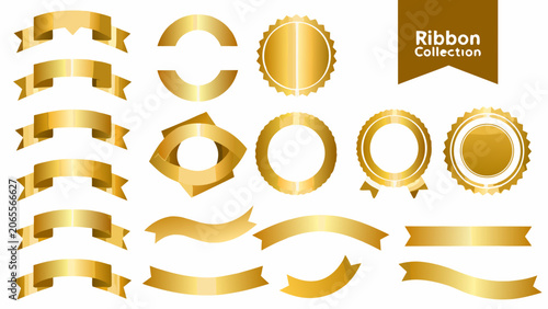 Schilderij op canvas Gold ribbons and seals collection vector illustration on white background