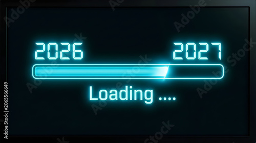 Digital progress bar loading 2026 to 2027 new year graphic with progress