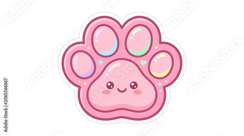 Cute pink kawaii animal paw print with a smiling face