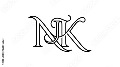 Elegant intertwined monogram of letters n and k