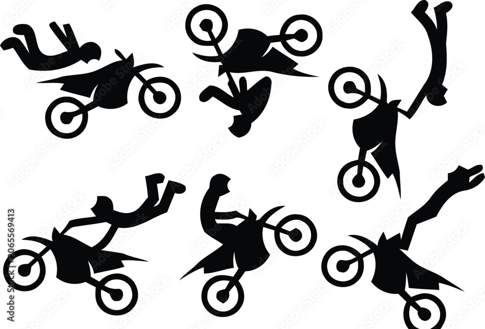 Naklejka premium Motocross rider performing dynamic bike stunts in mid-air