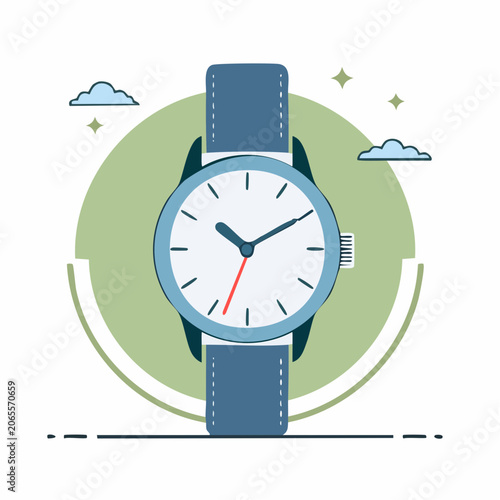 Wristwatch illustration with clouds and stars