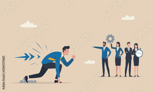 Foto Advantage, leadership concept, businessman prepare to running with ignite firewo